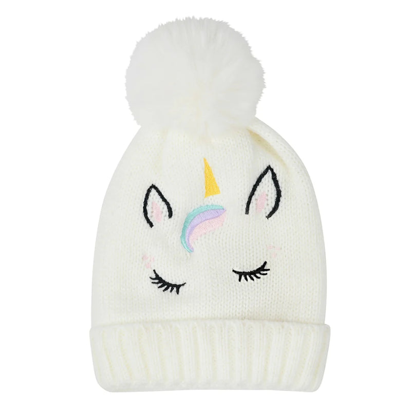 Kids Embroidered Unicorn Beanie - White