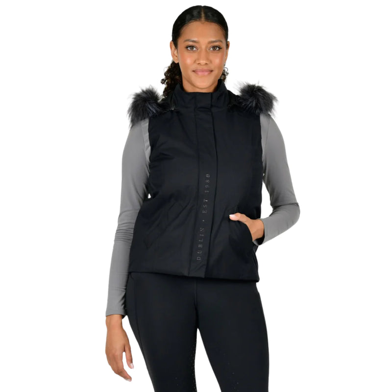 Frankie Fur Trim Hooded Vest - Black/Silver Grey Fur