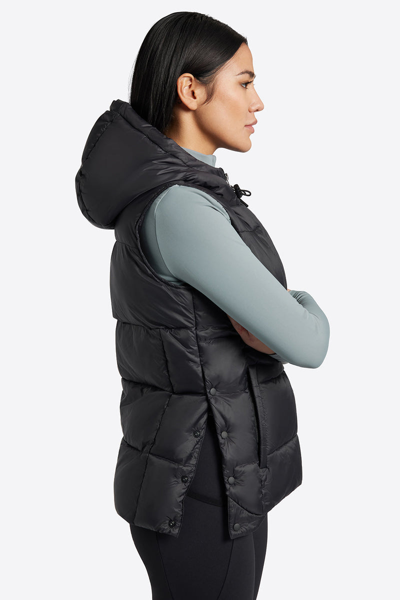 Nylon Hooded Puffer Vest - Black