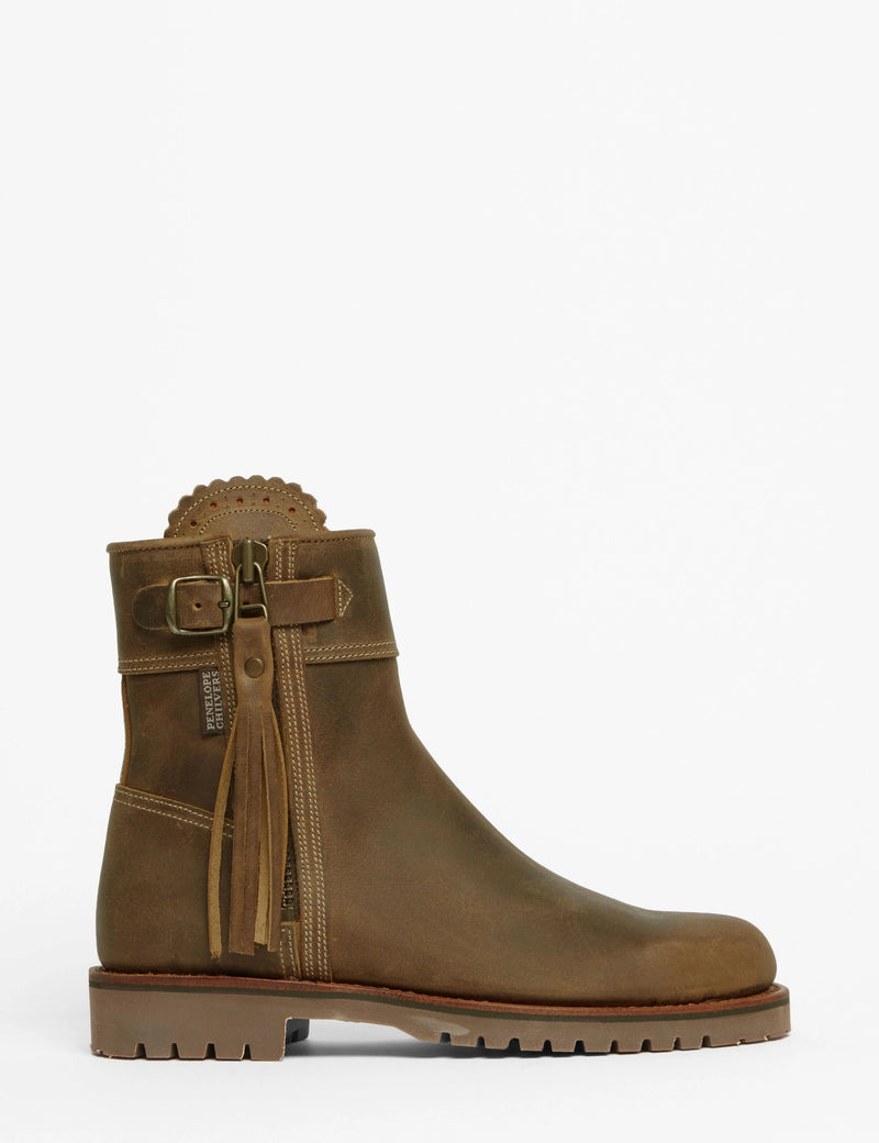 Cropped Leather Tassel Boot - Biscuit