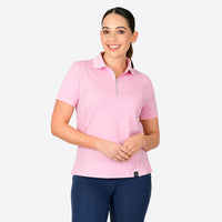 Peta Zip Neck Panel Polo - Candy Floss